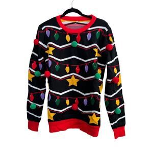 NWOT Women's Men's Light-up Pompom Christmas Holiday Sweater Jumper Medium